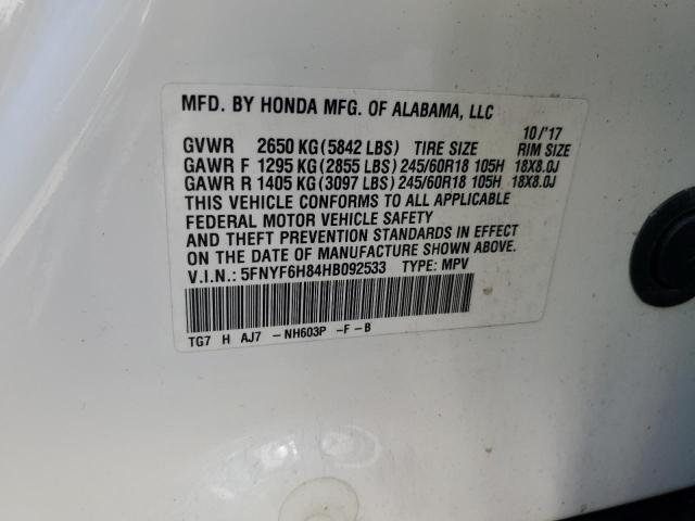 2017 HONDA PILOT EXL 5FNYF6H84HB092533