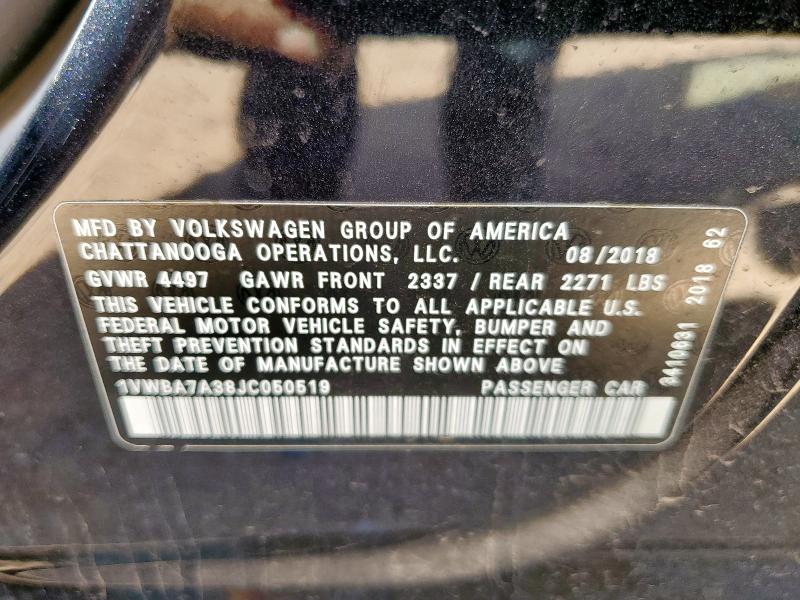 2018 VOLKSWAGEN PASSAT SE 1VWBA7A38JC050519