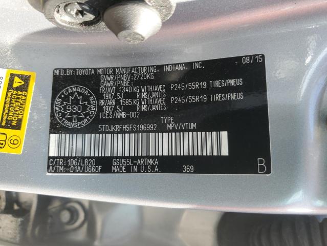 2015 TOYOTA HIGHLANDER - 5TDJKRFH5FS196992