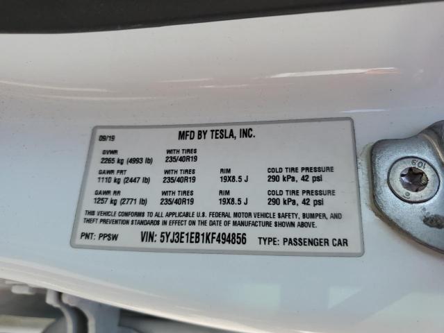 2019 TESLA MODEL 3 5YJ3E1EB1KF494856