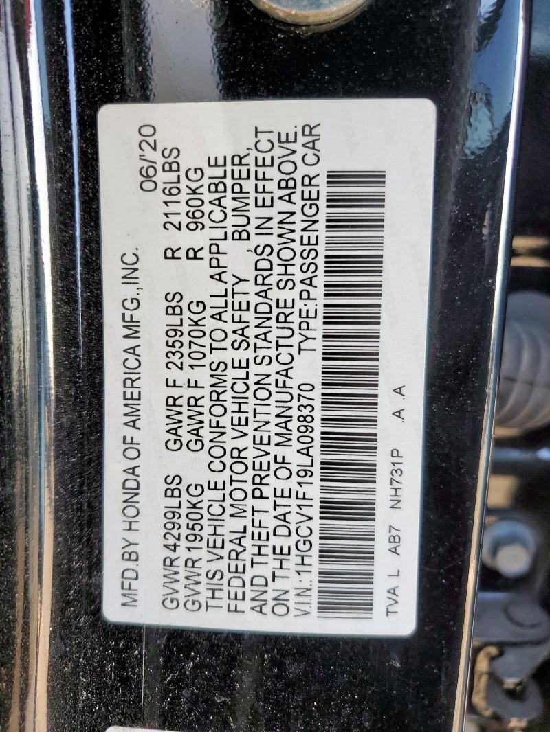 2020 HONDA ACCORD - 1HGCV1F19LA098370