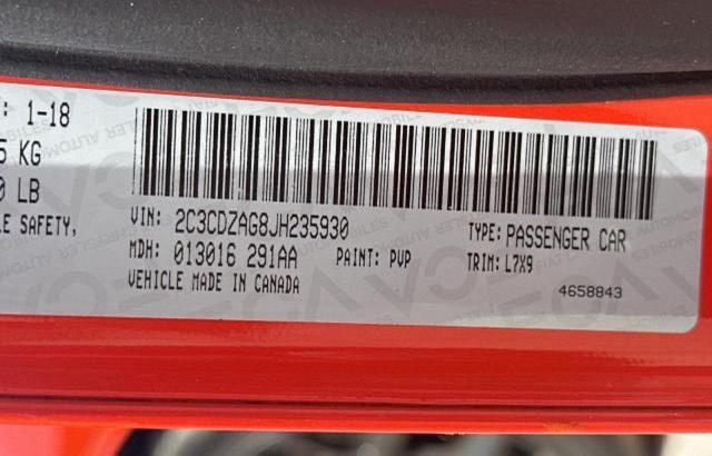 2018 DODGE CHALLENGER 2C3CDZAG8JH235930