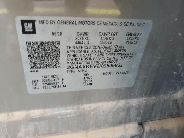 2019 CHEVROLET EQUINOX LT 3GNAXKEV2KS505931