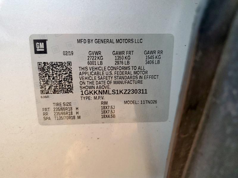 2019 GMC ACADIA SLT 1GKKNMLS1KZ230311