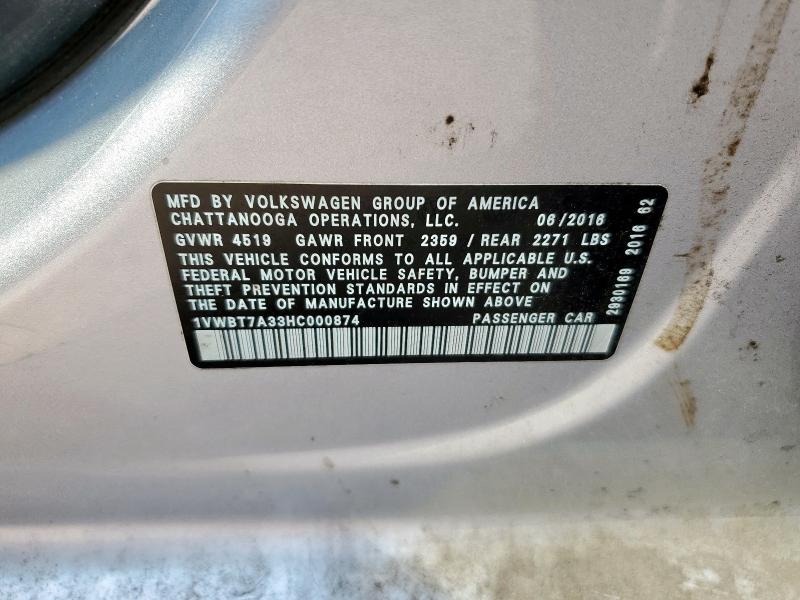 2017 VOLKSWAGEN PASSAT SE 1VWBT7A33HC000874