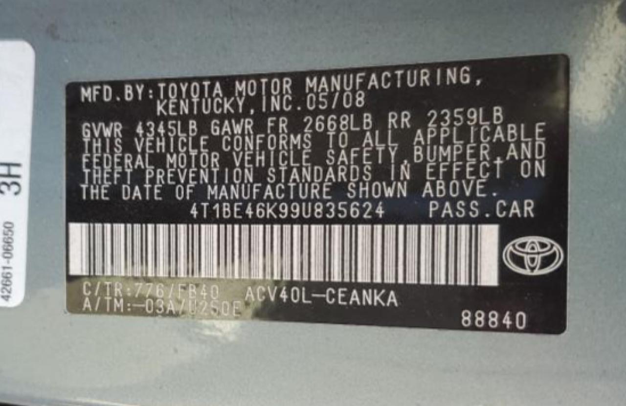 Lot #3261085501 2009 TOYOTA CAMRY BASE