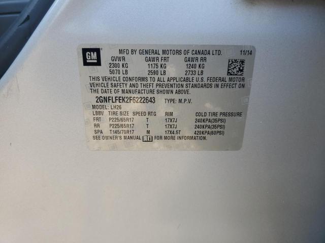 2015 CHEVROLET EQUINOX LT 2GNFLFEK2F6222643