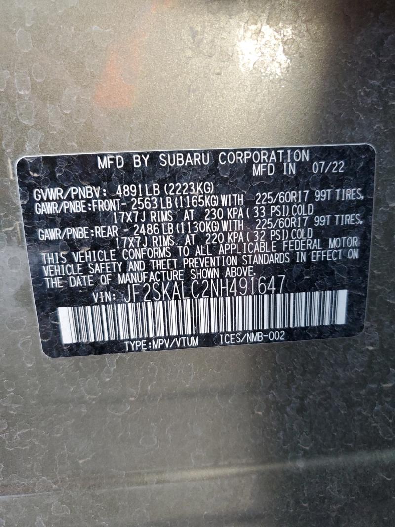 2022 SUBARU FORESTER W JF2SKALC2NH491647