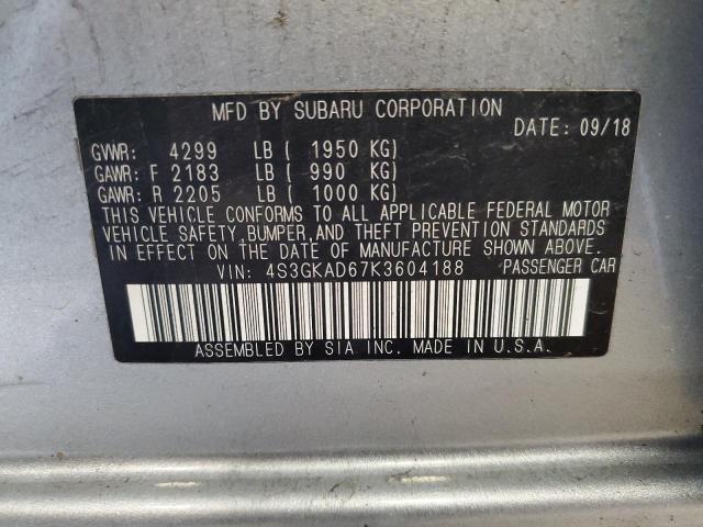 2019 SUBARU IMPREZA PR 4S3GKAD67K3604188