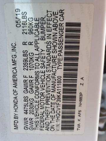 2019 HONDA ACCORD SPO - 1HGCV1F39KA111800