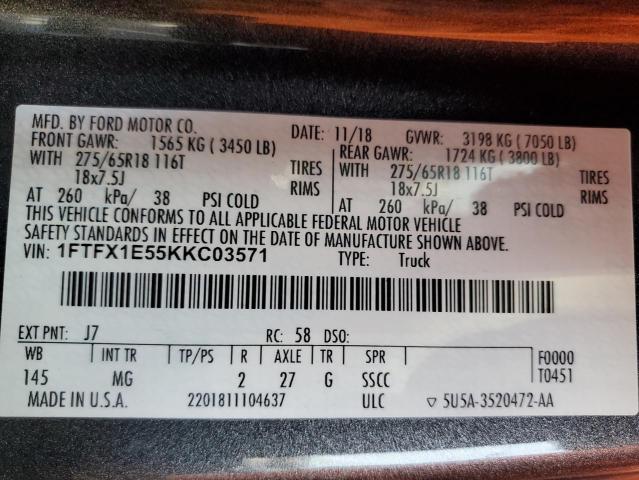 2019 FORD F150 SUPER - 1FTFX1E55KKC03571