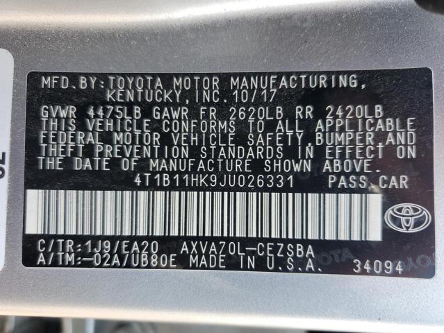 2018 TOYOTA CAMRY SE A 4T1B11HK9JU026331