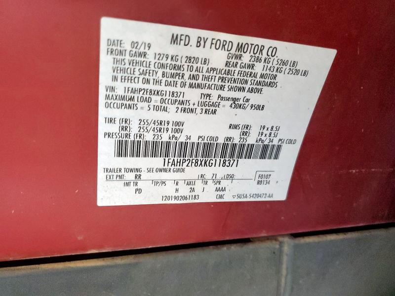 2019 FORD TAURUS LIM 1FAHP2F8XKG118371