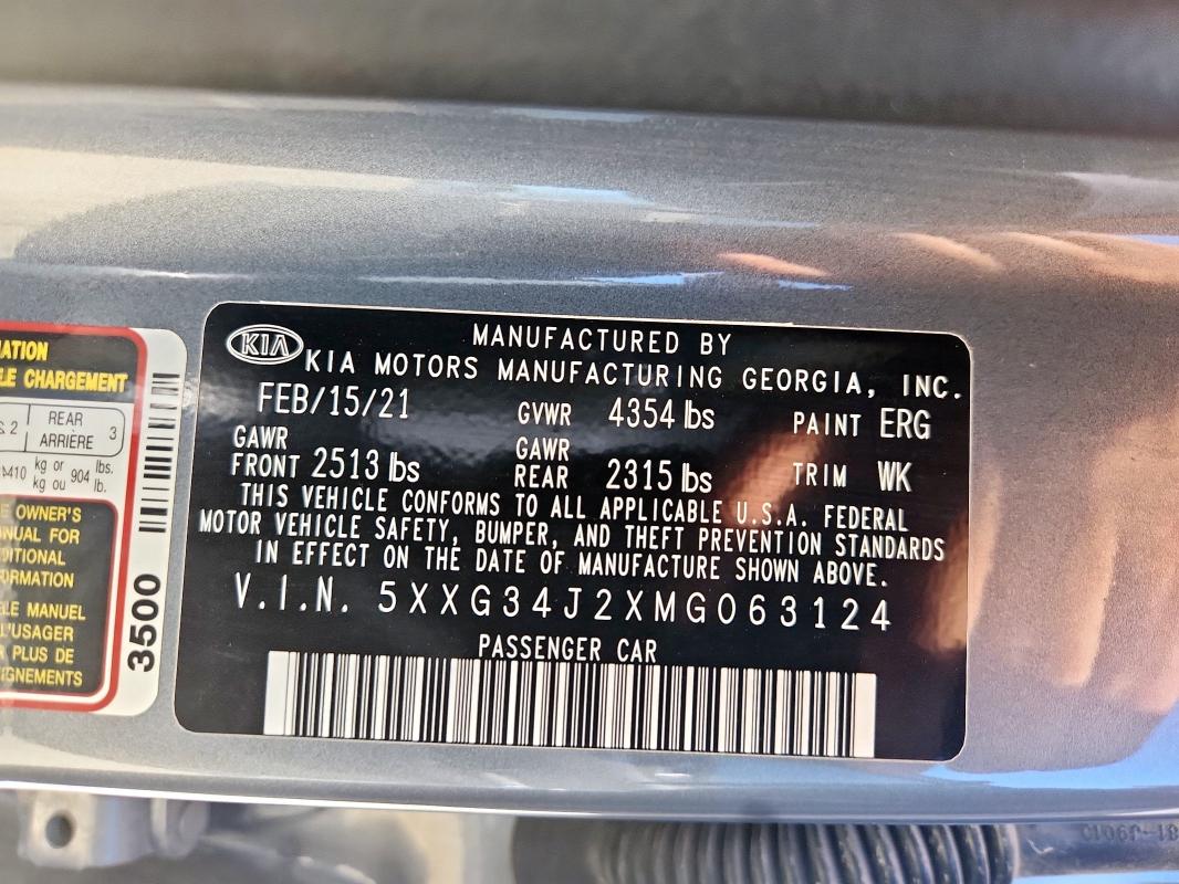 2021 KIA K5 EX 5XXG34J2XMG063124