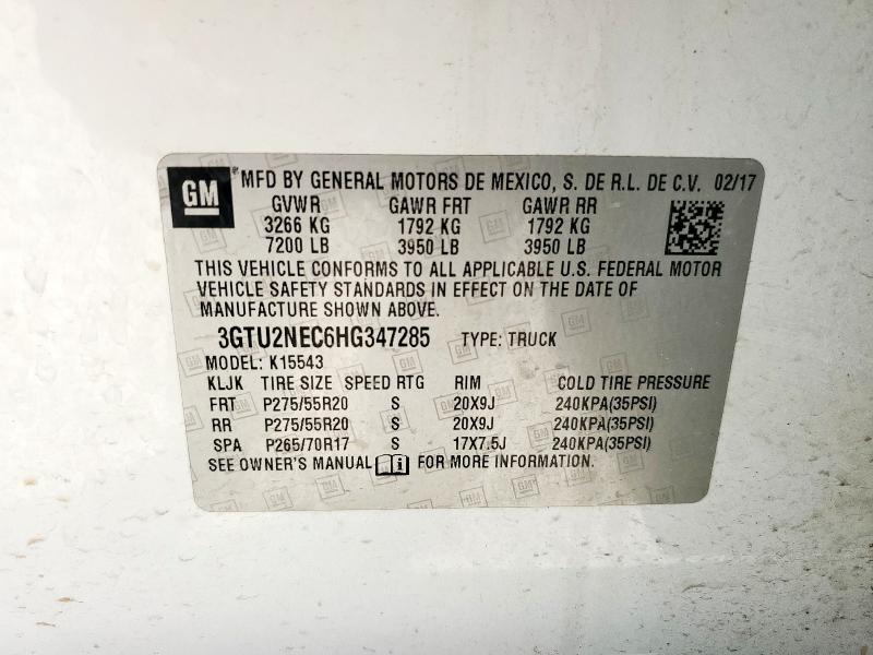 2017 GMC SIERRA K15 3GTU2NEC6HG347285