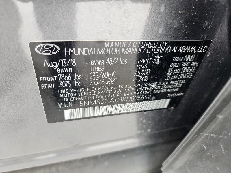 2019 HYUNDAI SANTA FE S 5NMS3CAD1KH025852