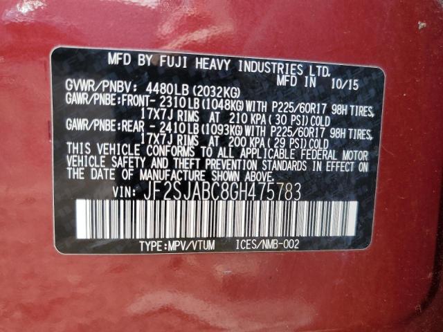 2016 SUBARU FORESTER 2 JF2SJABC8GH475783