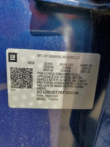 2019 CHEVROLET MALIBU LS 1G1ZB5ST7KF204194