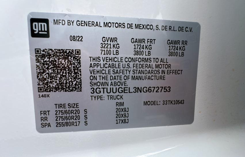 2022 GMC SIERRA K15 3GTUUGEL3NG672753