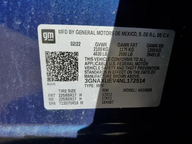 2022 CHEVROLET EQUINOX LT - 3GNAXUEV4NL172514