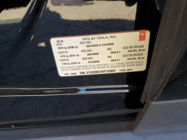 2019 TESLA MODEL X 5YJXCBE24KF150807
