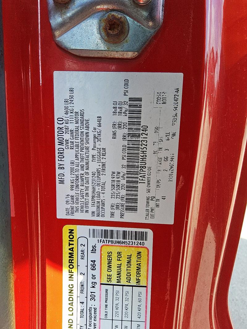 2017 FORD MUSTANG 1FATP8UH6H5231240