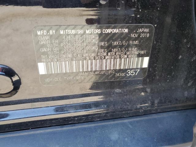 2019 MITSUBISHI OUTLANDER JA4AP3AU4KU011950