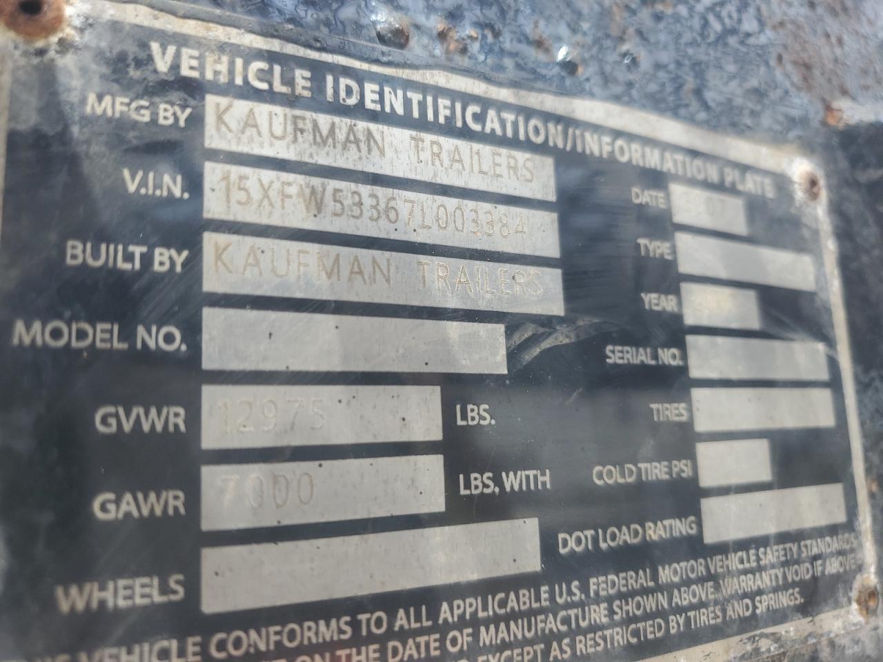 Lot #3233978129 2007 KAUFMAN TRAILER