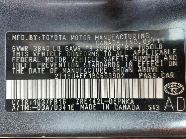 2011 TOYOTA COROLLA BA - 2T1BU4EE1BC699902