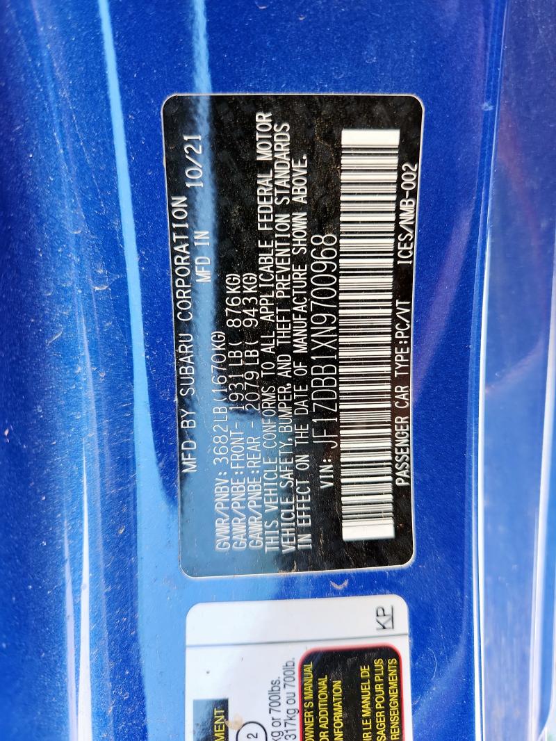 2022 SUBARU BRZ PREMIU JF1ZDBB1XN9700968