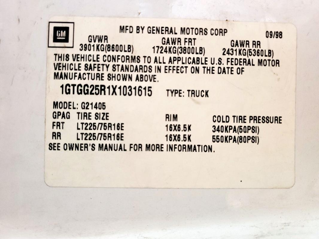 1999 GMC SAVANA 2500 #3302962600