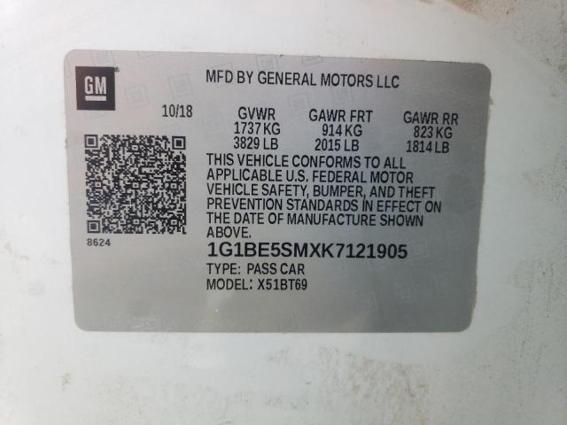 2019 CHEVROLET CRUZE LT 1G1BE5SMXK7121905