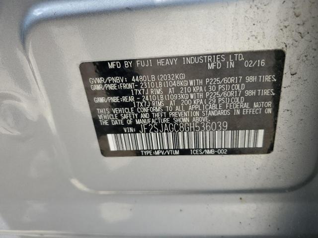 2016 SUBARU FORESTER 2 JF2SJAGC8GH536039