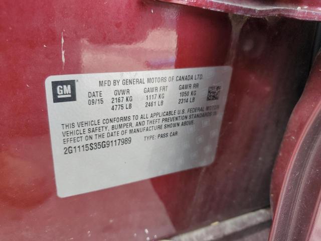 2016 CHEVROLET IMPALA LT 2G1115S35G9117989