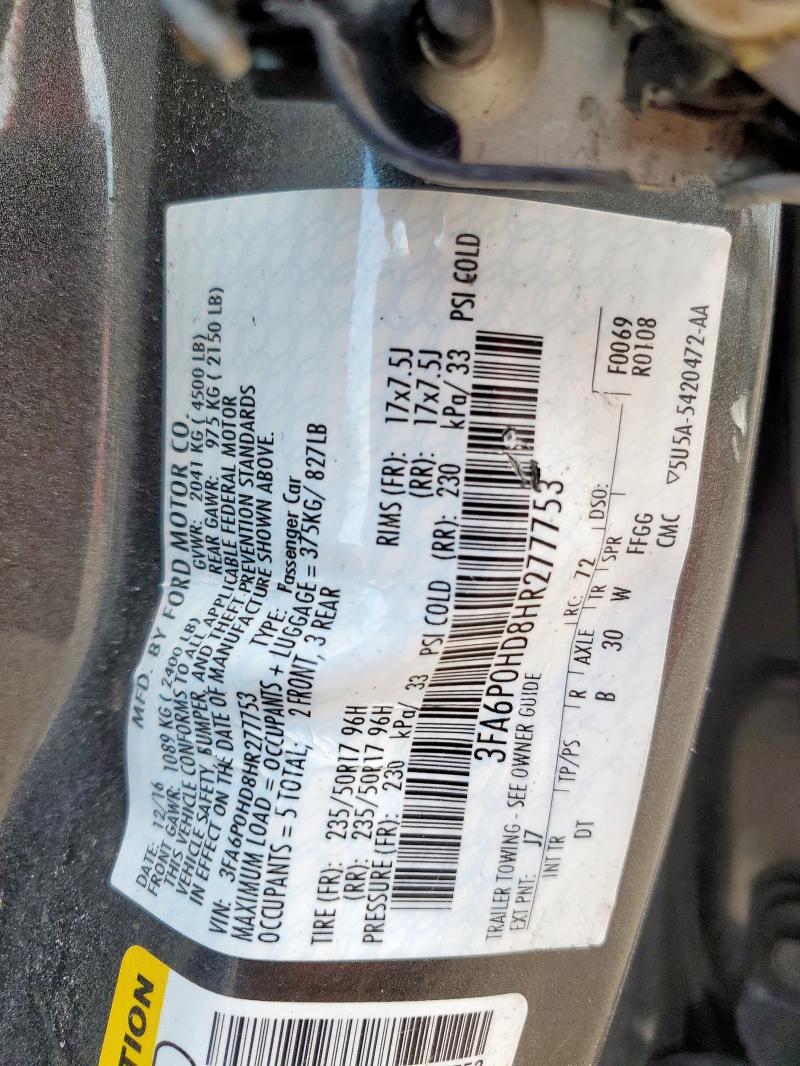 2017 FORD FUSION SE - 3FA6P0HD8HR277753