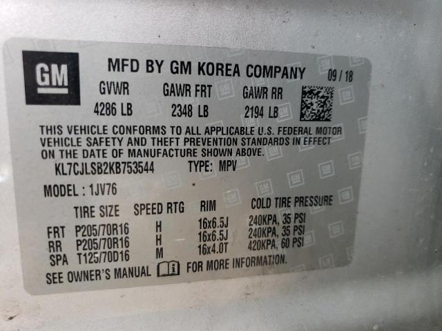 2019 CHEVROLET TRAX 1LT KL7CJLSB2KB753544