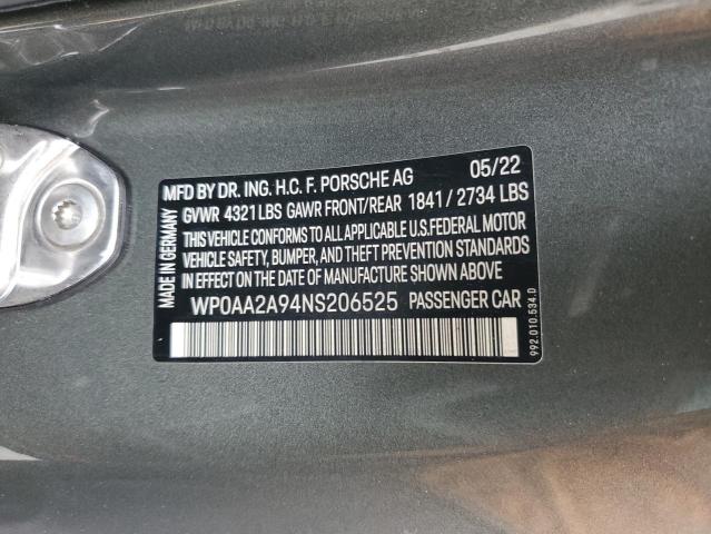 2022 PORSCHE 911 CARRER WP0AA2A94NS206525