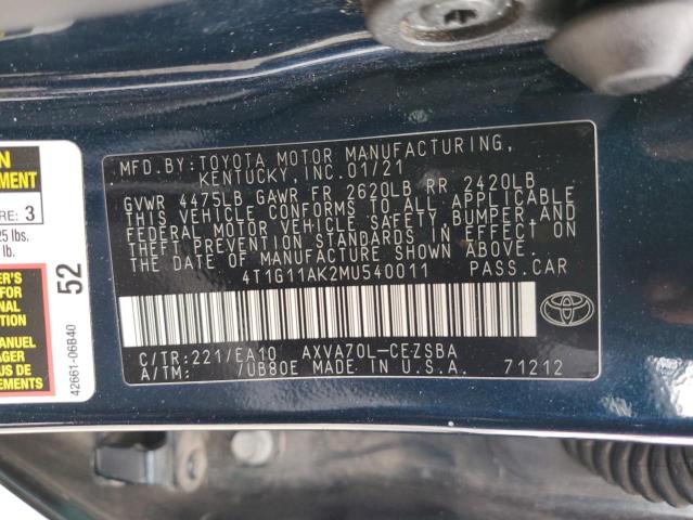 2021 TOYOTA CAMRY SE 4T1G11AK2MU540011