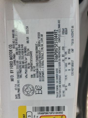 2015 FORD FUSION SE 1FA6P0H75F5104492