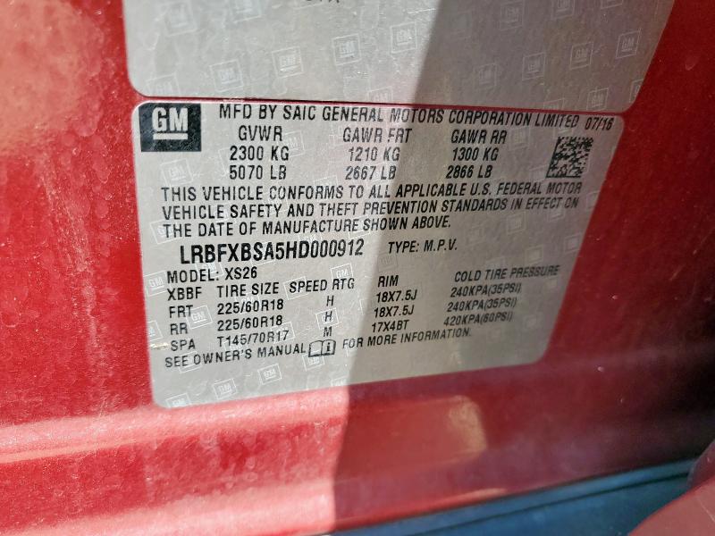 2017 BUICK ENVISION E LRBFXBSA5HD000912