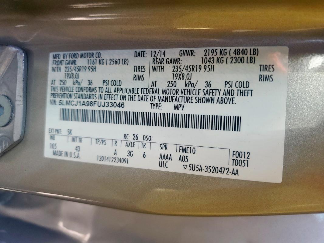 2015 LINCOLN MKC 5LMCJ1A98FUJ33046