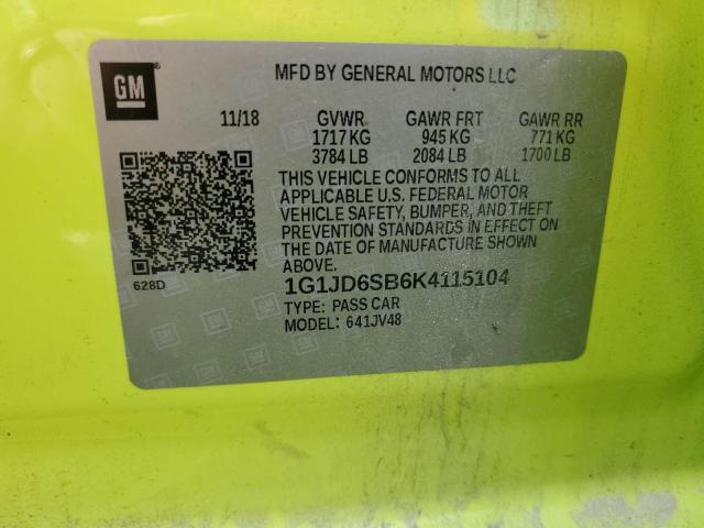 2019 CHEVROLET SONIC LT 1G1JD6SB6K4115104
