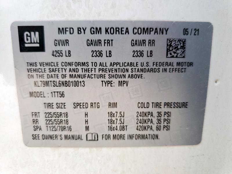 2022 CHEVROLET TRAILBLAZER RS KL79MTSL6NB010013