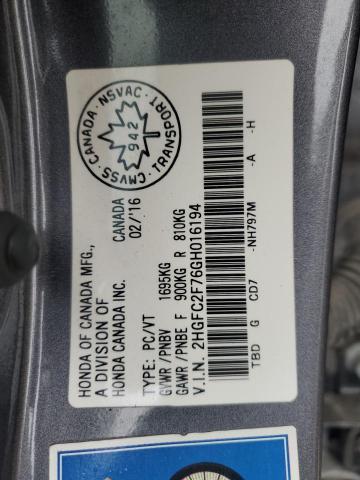 2016 HONDA CIVIC EX 2HGFC2F76GH016194