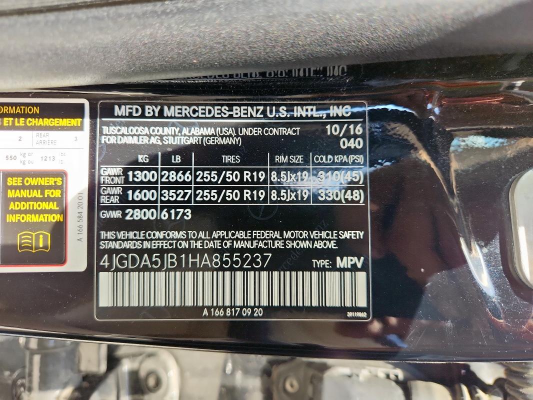 2017 MERCEDES-BENZ GLE 350 4JGDA5JB1HA855237