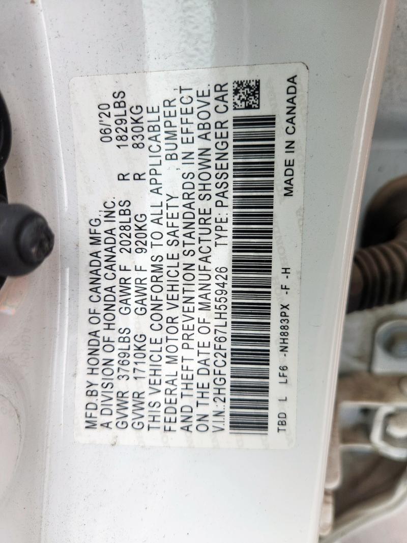 2020 HONDA CIVIC LX 2HGFC2F67LH559426