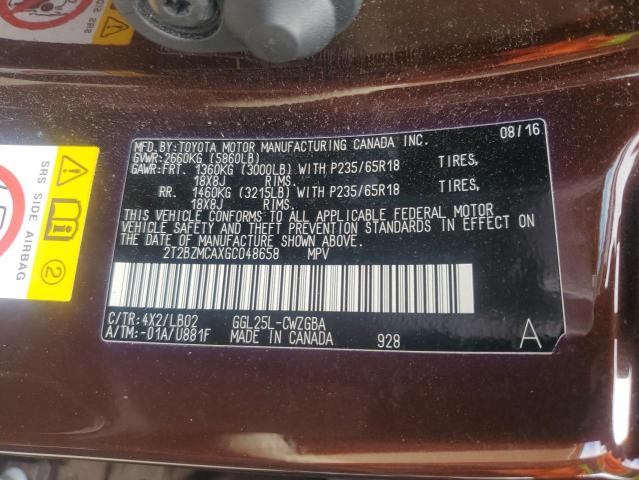 2016 LEXUS RX 350 BASE 2T2BZMCAXGC048658