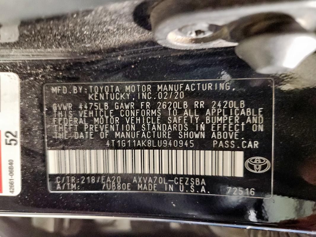 2020 TOYOTA CAMRY SE 4T1G11AK8LU940945