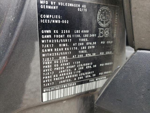 2015 VOLKSWAGEN TIGUAN S - WVGJV7AX1FW578569