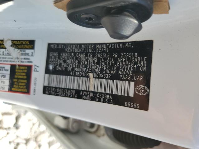 2012 TOYOTA CAMRY HYBR - 4T1BD1FK9CU005332